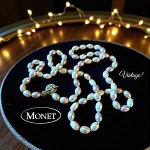 MONET Long Length Rope Pearls In Champagne, Cream, Light Mauve TIMELESS CHIC!